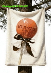 Hermès Orange Lollipop Flannel Fleece Throw Blanket IMG_4966